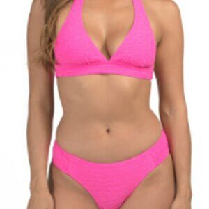 NWT TRINA TURK Pink  Indio Banded Halter Top And Tab Side Hipster Bottoms 12